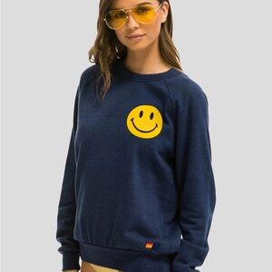 Aviator Nation Navy Blue Crewneck with Yellow Smiley Face